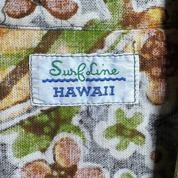 True Vintage 60s Surfline Barkcloth Hawaiian Shirt Sz M w Flap Pockets, Epaulets - Picture 5 of 14